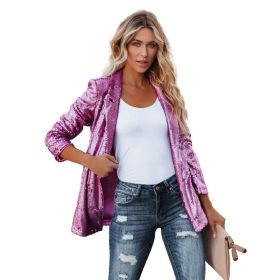 Women's Sequin Blazer, Shimmer Jacket, Casual Long Sleeve Glitter Lapel Coat - PURPLE - XL