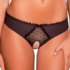 Panties Women Open Crotch Mesh Sexy Bowknot Hallow Out Erotic Lingerie Low Waist Crotchless Panties Women panties for sex - Negro - L