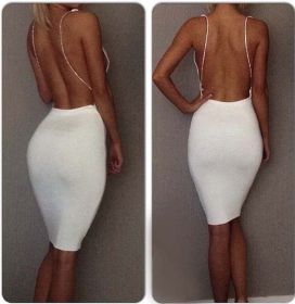 Sexy backless deep v neck night club dress summer women bodycon party bandage sun dress vestidos - Black - M