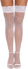 Women Sexy Thigh High Stocking Sparkly Rhinestone Fishnets Lace Top Silicone Socks - white