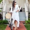 Crochet White Knitted Beach Cover up dress Tunic Long Pareos Bikinis Cover ups Swim Cover up Robe Plage Beachwear - LXF8604W1 - One Size