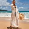 Crochet White Knitted Beach Cover up dress Tunic Long Pareos Bikinis Cover ups Swim Cover up Robe Plage Beachwear - LXF939W1 - One Size
