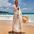 Crochet White Knitted Beach Cover up dress Tunic Long Pareos Bikinis Cover ups Swim Cover up Robe Plage Beachwear - LXF939W1 - One Size