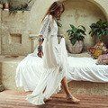 Crochet White Knitted Beach Cover up dress Tunic Long Pareos Bikinis Cover ups Swim Cover up Robe Plage Beachwear - LXF8374W1 - One Size