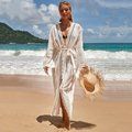 Crochet White Knitted Beach Cover up dress Tunic Long Pareos Bikinis Cover ups Swim Cover up Robe Plage Beachwear - LXF938W1 - One Size