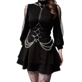 Punk Black Waist Chain Belt Leather Choker Belt One Piece Bra Chain Body Jewelry Accessories for Women and Girls - Black
