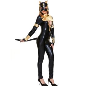 Leather Catwoman Costume Halloween Sexy Game Bodysuit With Tail - L