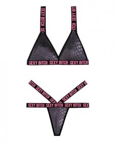 Vibes Sexy Bitch Bralette &amp; Strappy Panty Black L/XL - TCN-FTAF912-BK-LX