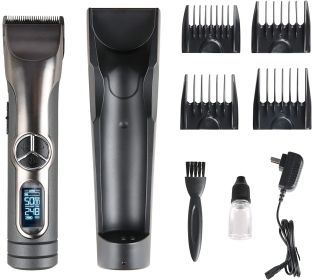 Bosonshop Professional Cordless Rechargeable Hair Clipper Kit for Men with Charging Base for Barbers 4 Guide Combs & 5 Speeds - Gray