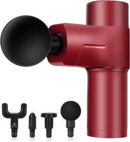 Mini Massage Gun Small Pocket Size Portable Compact Percussion Massager for Travel Gym, 4 Heads 4 Speed - Red