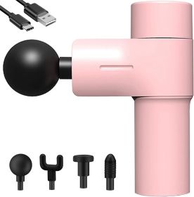 Mini Massage Gun Small Pocket Size Portable Compact Percussion Massager for Travel Gym, 4 Heads 4 Speed - Pink