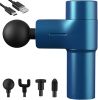 Mini Massage Gun Small Pocket Size Portable Compact Percussion Massager for Travel Gym, 4 Heads 4 Speed - Blue