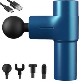 Mini Massage Gun Small Pocket Size Portable Compact Percussion Massager for Travel Gym, 4 Heads 4 Speed - Blue