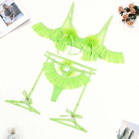 Pompons Pleated Skirt See Through Comfortable Mesh Sexy Lingerie Set - M - Green