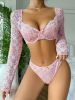 Lace Lace Girl Clothing See Through Sexy Long Sleeve Sexy Lingerie Bra Set - S - Pink