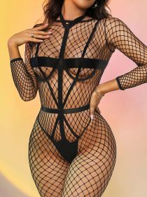 Sexy Lingerie Pink Fishnet Dew Charming Cute Girl Jumpsuit Two Piece Set - S - Black