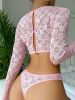 Lace Lace Girl Clothing See Through Sexy Long Sleeve Sexy Lingerie Bra Set - S - Pink