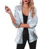 Women's Sequin Blazer, Shimmer Jacket, Casual Long Sleeve Glitter Lapel Coat - PURPLE - XL