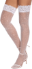 Women Sexy Thigh High Stocking Sparkly Rhinestone Fishnets Lace Top Silicone Socks - white