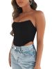 Women's Sleeveless Push Up Bustier Corset Boned Off Shoulder Bodyshaper Crop Tops - Black - S