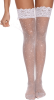 Women Sexy Thigh High Stocking Sparkly Rhinestone Fishnets Lace Top Silicone Socks - white