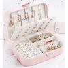 Jewelry Organizer Jewelry Box for Women Double Layer Travel for Necklace Earring Rings PU Leather Jewelry Holder Case - Pink