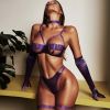Lingerie Sexy Temptation Complex Shoulder Strap Interwoven Four Piece Suit Steel Ring Sexy Uniform - S - Purple
