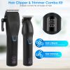 Cordless Clipper Trimmer Set for Men Electric Barber Clipper Hair Cutting Combo Set Beard T Outliner Shaver Trimmers Haircut Grooming Kit - Black
