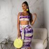 Summer Sexy Temperament Women's Tie-dye Suspender Skirt Set Two-piece Night Club - Yellow - M