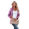Women's Sequin Blazer, Shimmer Jacket, Casual Long Sleeve Glitter Lapel Coat - PURPLE - XL