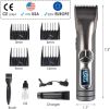 Bosonshop Professional Cordless Rechargeable Hair Clipper Kit for Men with Charging Base for Barbers 4 Guide Combs & 5 Speeds - Gray