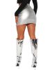 Womens Leather Skirt High Waisted Stretchy Slit Faux Pleather Mini Skirts - silver - XL