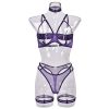 Lingerie Sexy Temptation Complex Shoulder Strap Interwoven Four Piece Suit Steel Ring Sexy Uniform - S - Purple