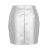 Womens Leather Skirt High Waisted Stretchy Slit Faux Pleather Mini Skirts - silver - S