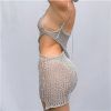 Women's Sexy Open Back Hollow Suspender Dress Bodycon Mini Nightclub Party Dress - Silver - S